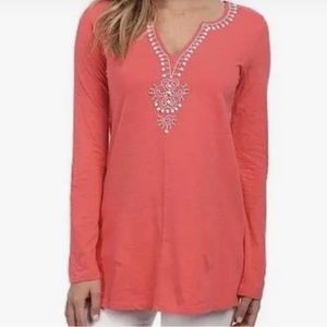 Lilly Pulitzer Eliana Island Coral Beaded Tunic Top Sz XS  Boho Pheasant
